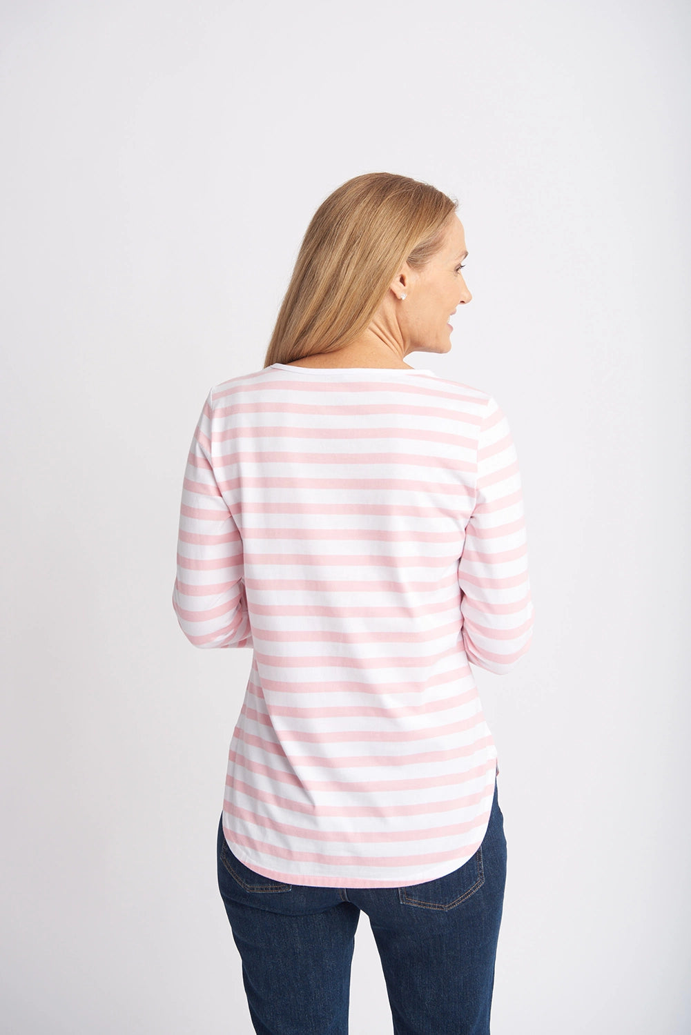 Goondiwindi Cotton Cotton 3/4 Sleeve Stripe Tee Tickle Pink/White