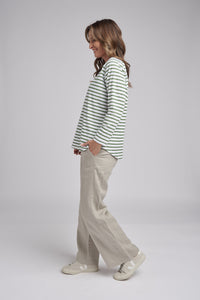 Goondiwindi Cotton Stripe Long Sleeve Tee in White/Fern Green 3272