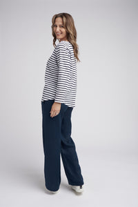 Goondiwindi Cotton Stripe Long Sleeve Tee in White/Navy 3272