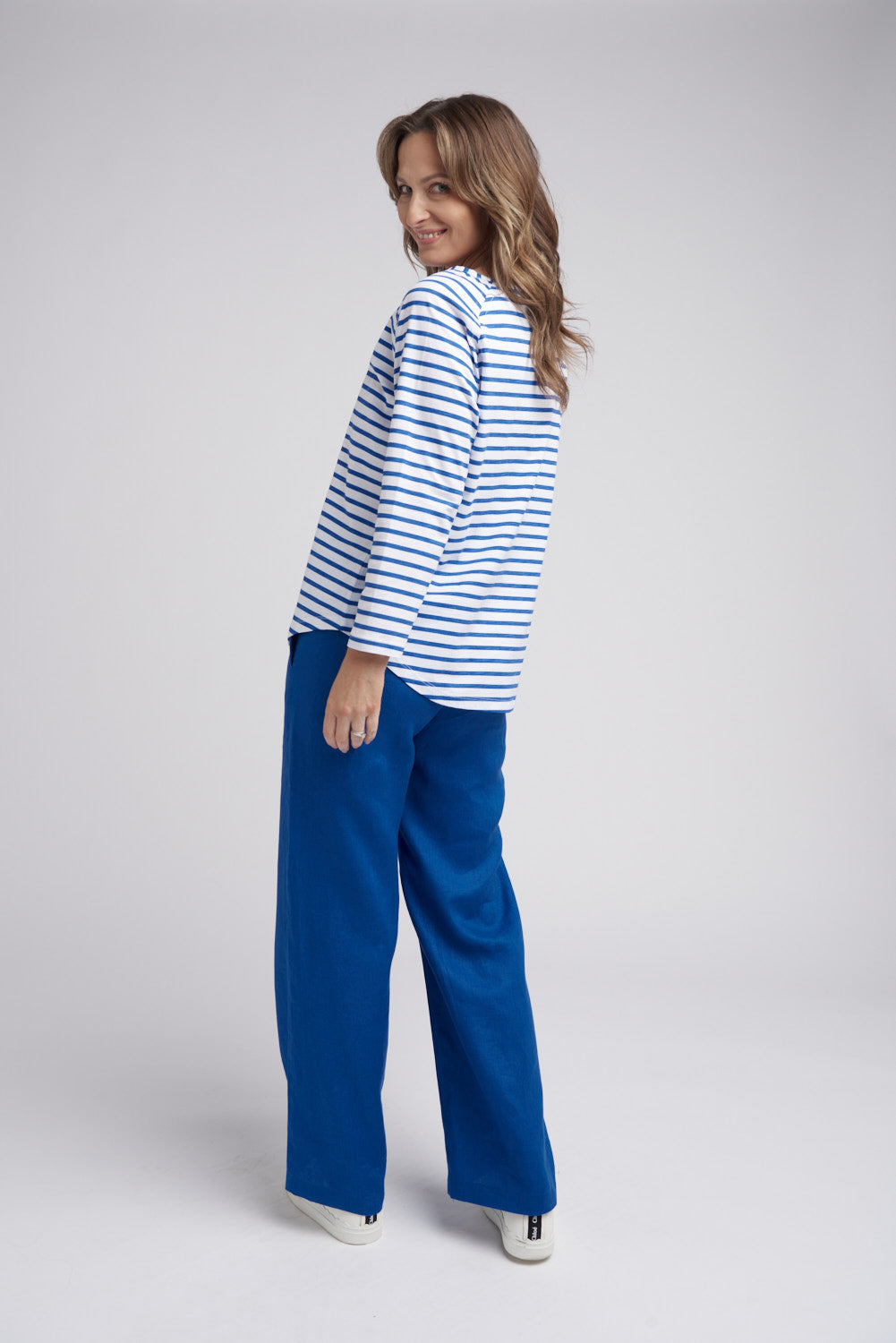 Goondiwindi Cotton Stripe Long Sleeve Tee in White/Opal 3272