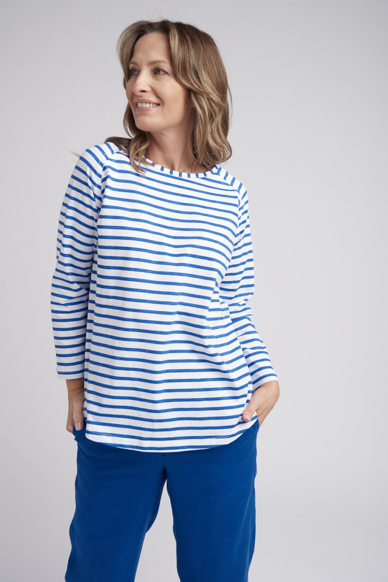 Goondiwindi Cotton Stripe Long Sleeve Tee in White/Opal 3272