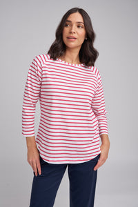 Goondiwindi Cotton Stripe Long Sleeve Tee in White/Pink 3272