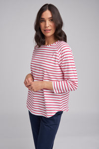 Goondiwindi Cotton Stripe Long Sleeve Tee in White/Pink 3272