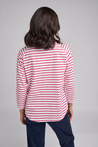Goondiwindi Cotton Stripe Long Sleeve Tee in White/Pink 3272