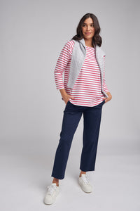 Goondiwindi Cotton Stripe Long Sleeve Tee in White/Pink 3272