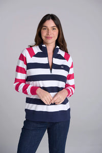 Goondiwindi Cotton Zip Sweater ½ Zipper  Multi Stripe 3293-217