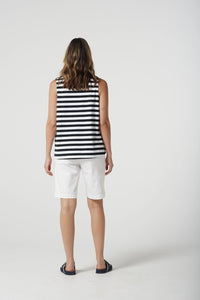 Goondiwindi Cotton Sleeveless Stripe Polo in White/Navy 3306-20