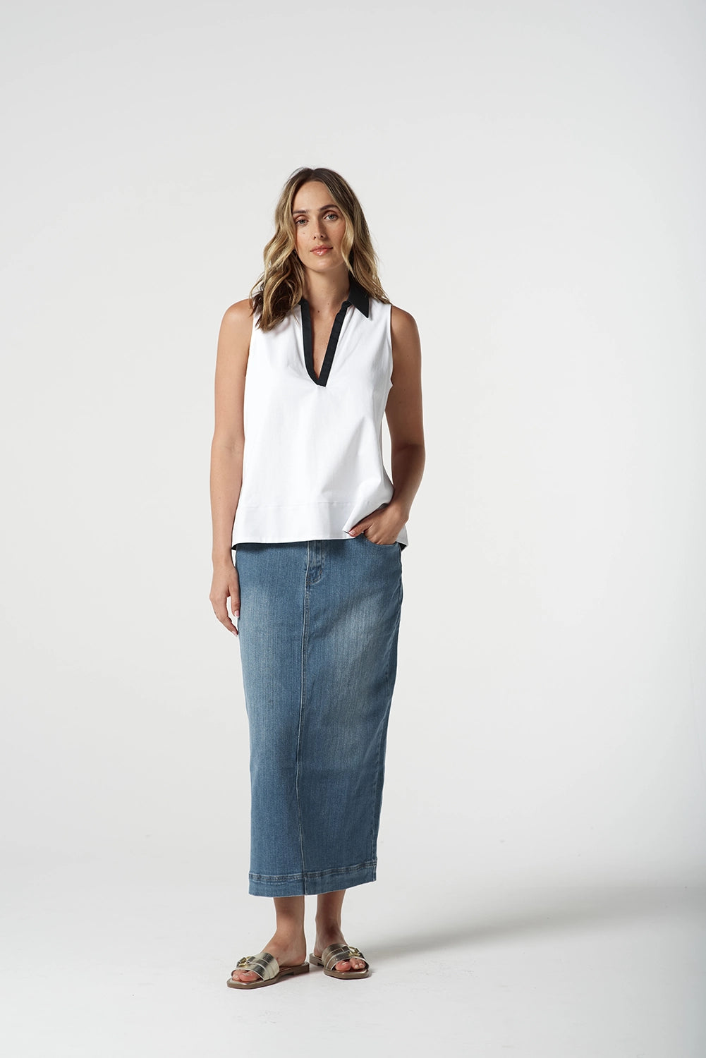 Goondiwindi Cotton Sleeveless Polo in White 3306