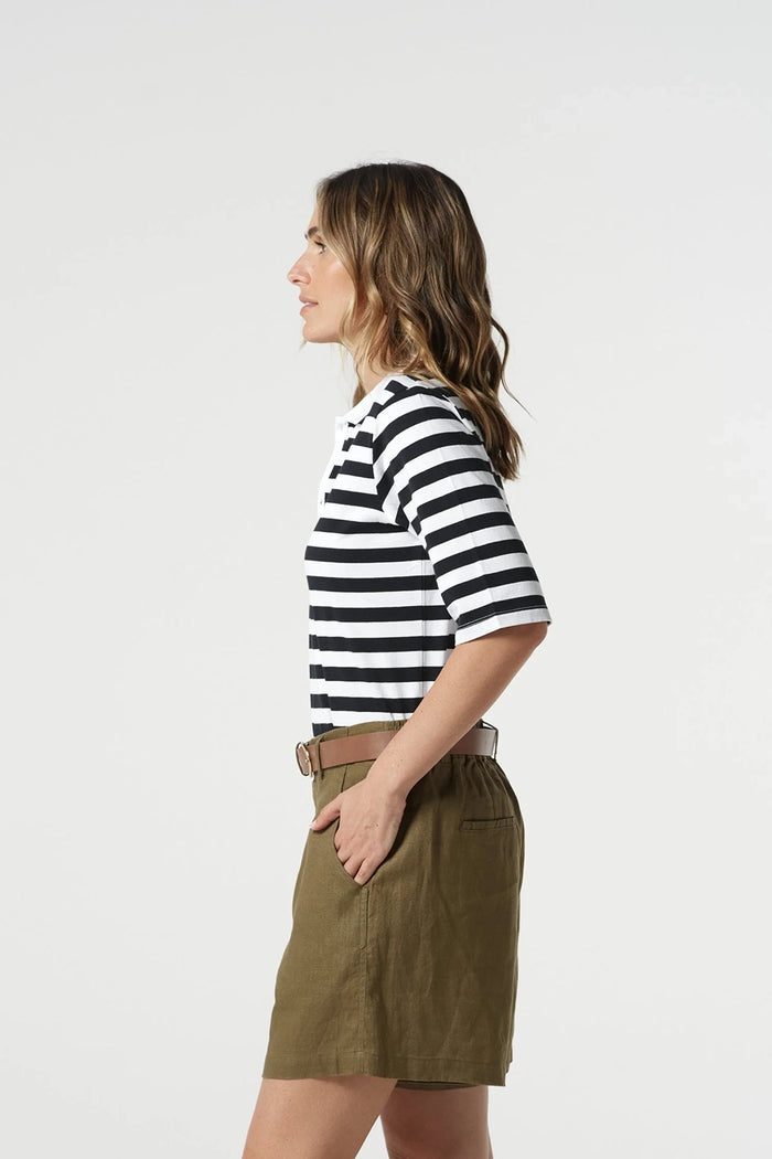 Goondiwindi Cotton 3/4 Sleeve Stripe Polo in White/Navy 3307-20