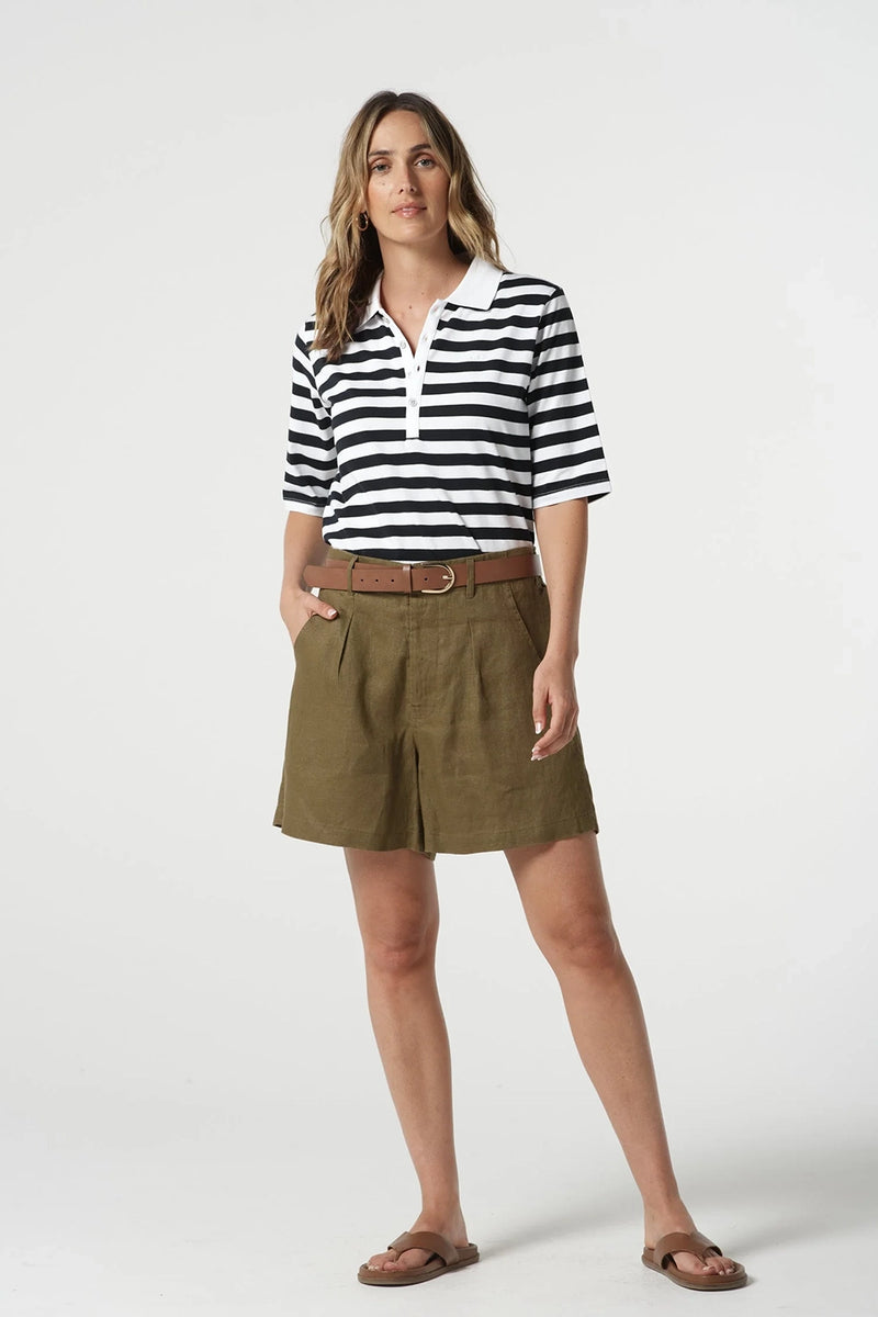 Goondiwindi Cotton 3/4 Sleeve Stripe Polo in White/Navy 3307-20