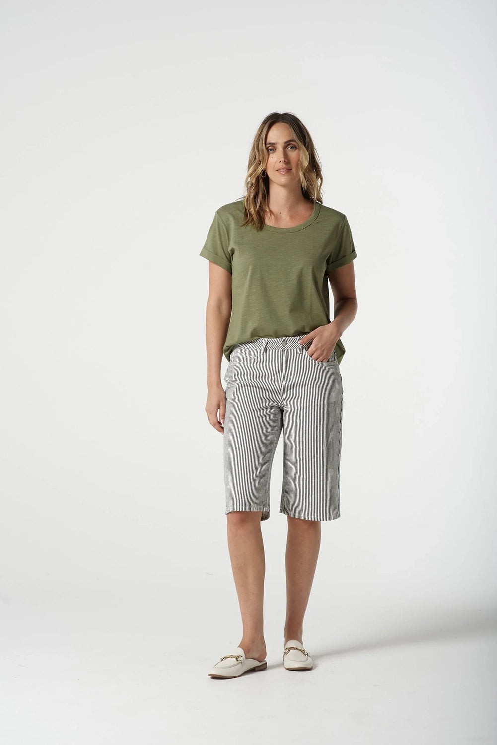 Goondiwindi Cotton Crew Neck Tee in Sage Green 3313