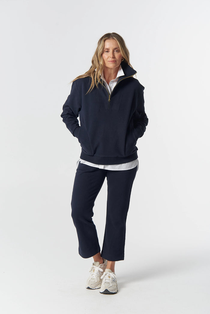 Goondiwindi Cotton Rugged Half Zip Cotton Sweater in Dark Navy 3319