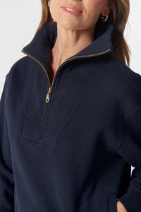 Goondiwindi Cotton Rugged Half Zip Cotton Sweater in Dark Navy 3319