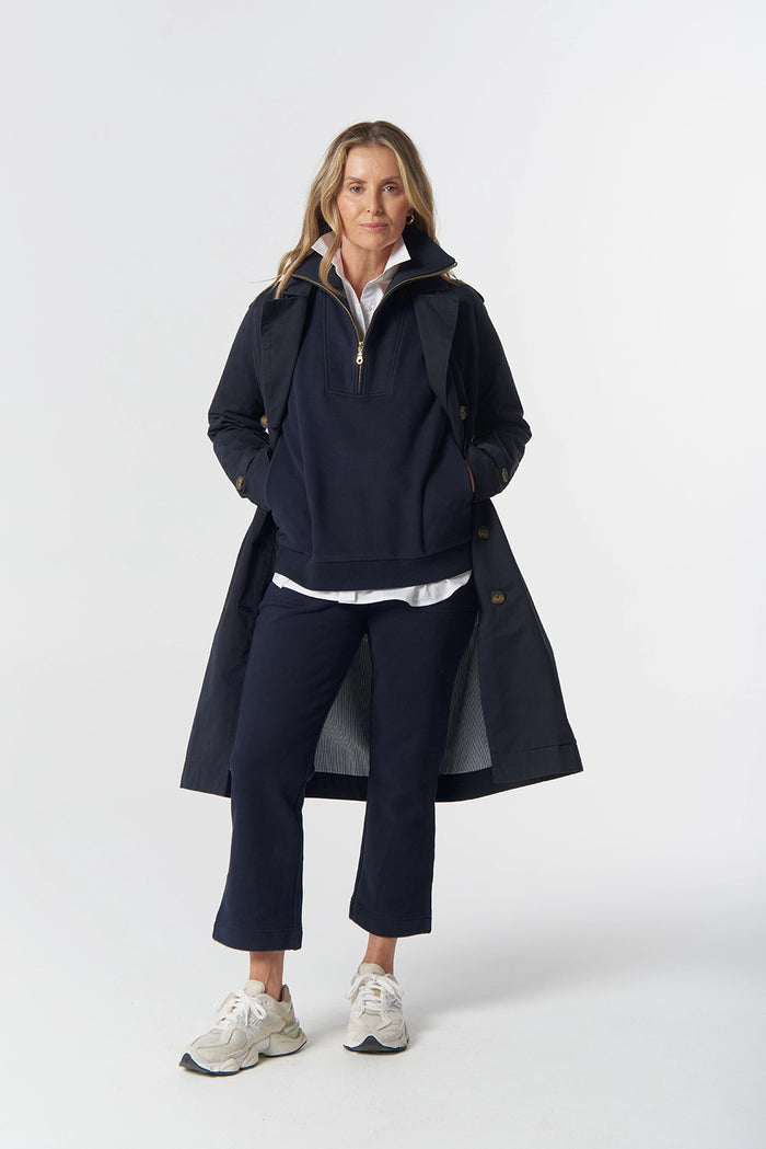 Goondiwindi Cotton Rugged Half Zip Cotton Sweater in Dark Navy 3319