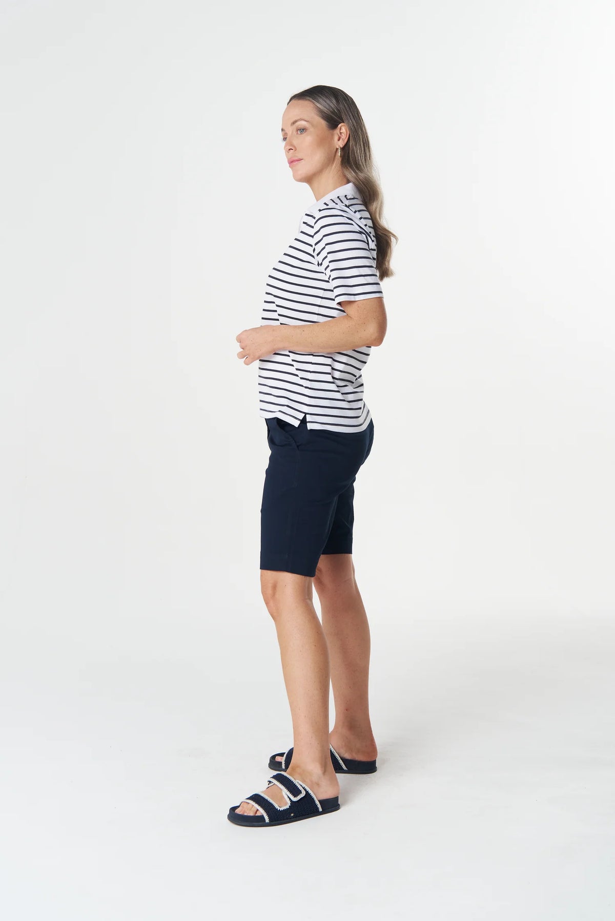 Goondiwindi Cotton Zip Stripe Polo in White/Dark Navy 3326-265