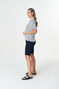 Goondiwindi Cotton Zip Stripe Polo in White/Dark Navy 3326-265