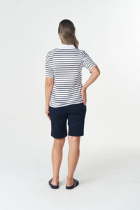 Goondiwindi Cotton Zip Stripe Polo in White/Dark Navy 3326-265