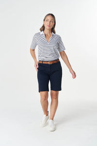 Goondiwindi Cotton Zip Stripe Polo in White/Dark Navy 3326-265