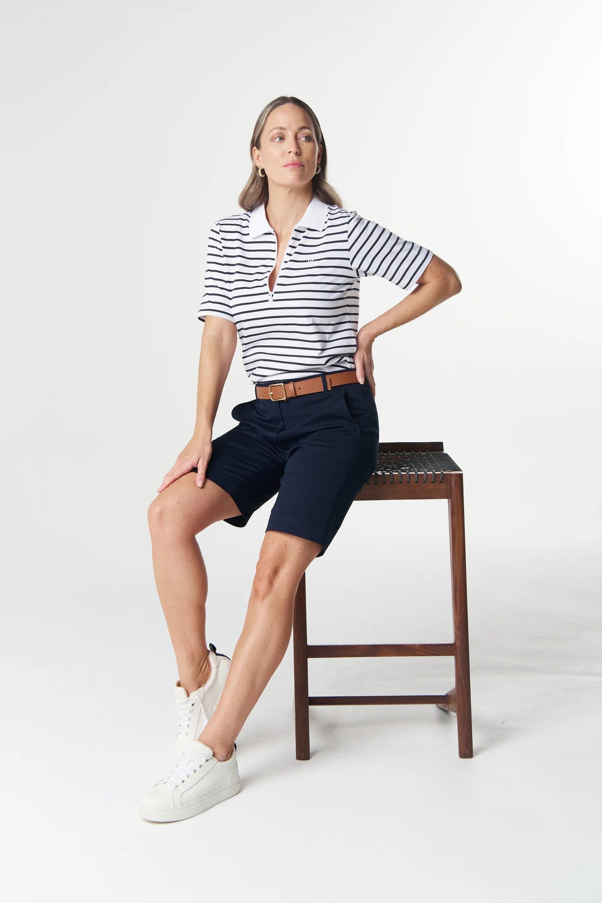 Goondiwindi Cotton Zip Stripe Polo in White/Dark Navy 3326-265