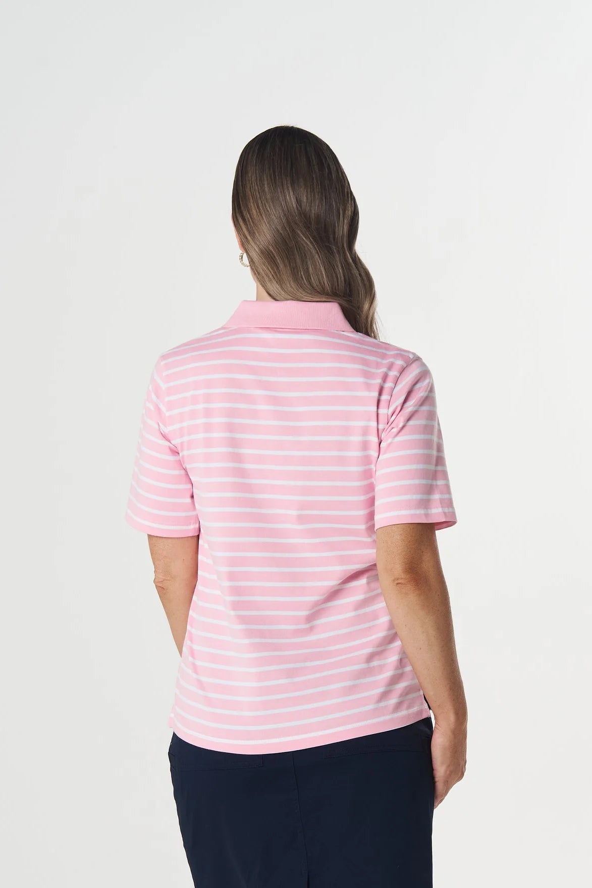Goondiwindi Cotton Zip Stripe Polo in White/Fairytail Pink 3326-265