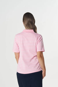 Goondiwindi Cotton Zip Stripe Polo in White/Fairytail Pink 3326-265