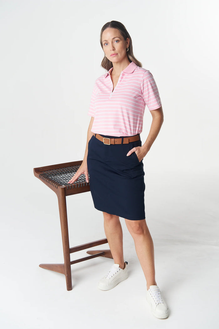 Goondiwindi Cotton Zip Stripe Polo in White/Fairytail Pink 3326-265
