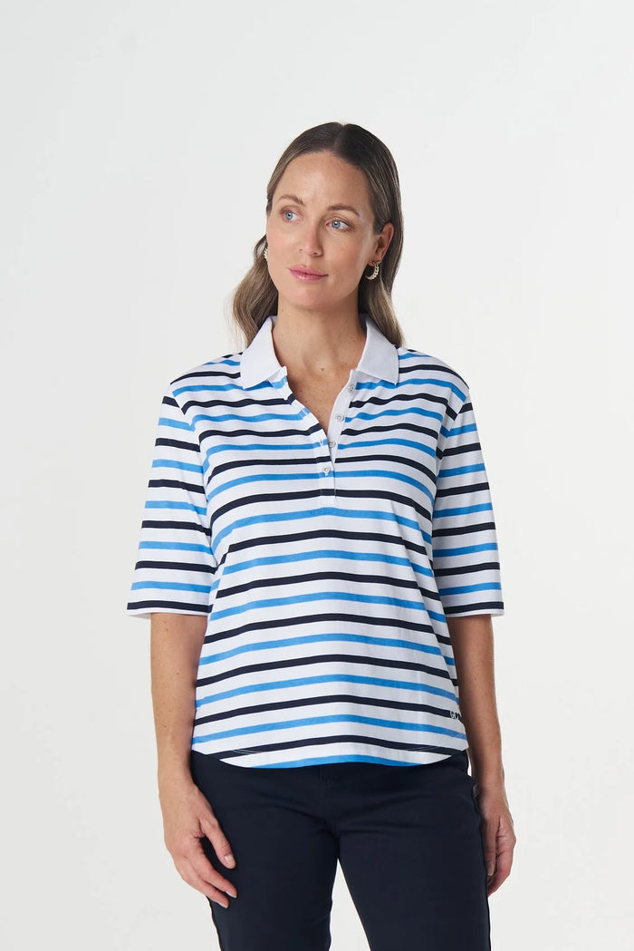 Goondiwindi Cotton Multi Stripe Polo in Azure Blue 3330-27
