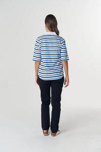 Goondiwindi Cotton Multi Stripe Polo in Azure Blue 3330-27