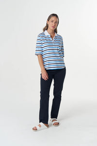 Goondiwindi Cotton Multi Stripe Polo in Azure Blue 3330-27