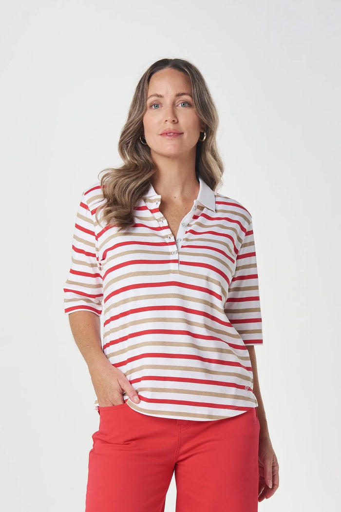 Goondiwindi Cotton Multi Stripe Polo in Camel 3330-27