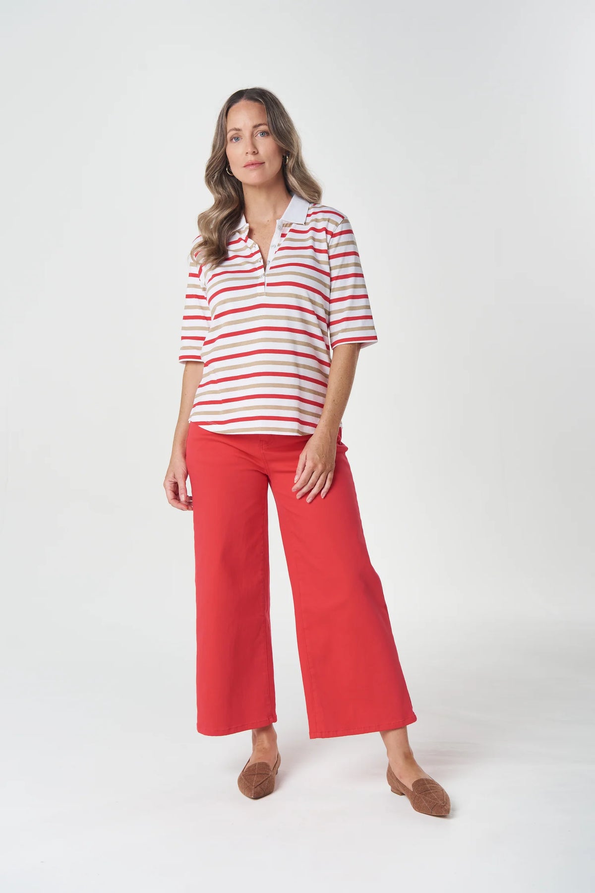 Goondiwindi Cotton Multi Stripe Polo in Camel 3330-27