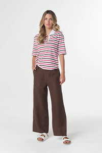 Goondiwindi Cotton Multi Stripe Polo in Electric Pink 3330-27