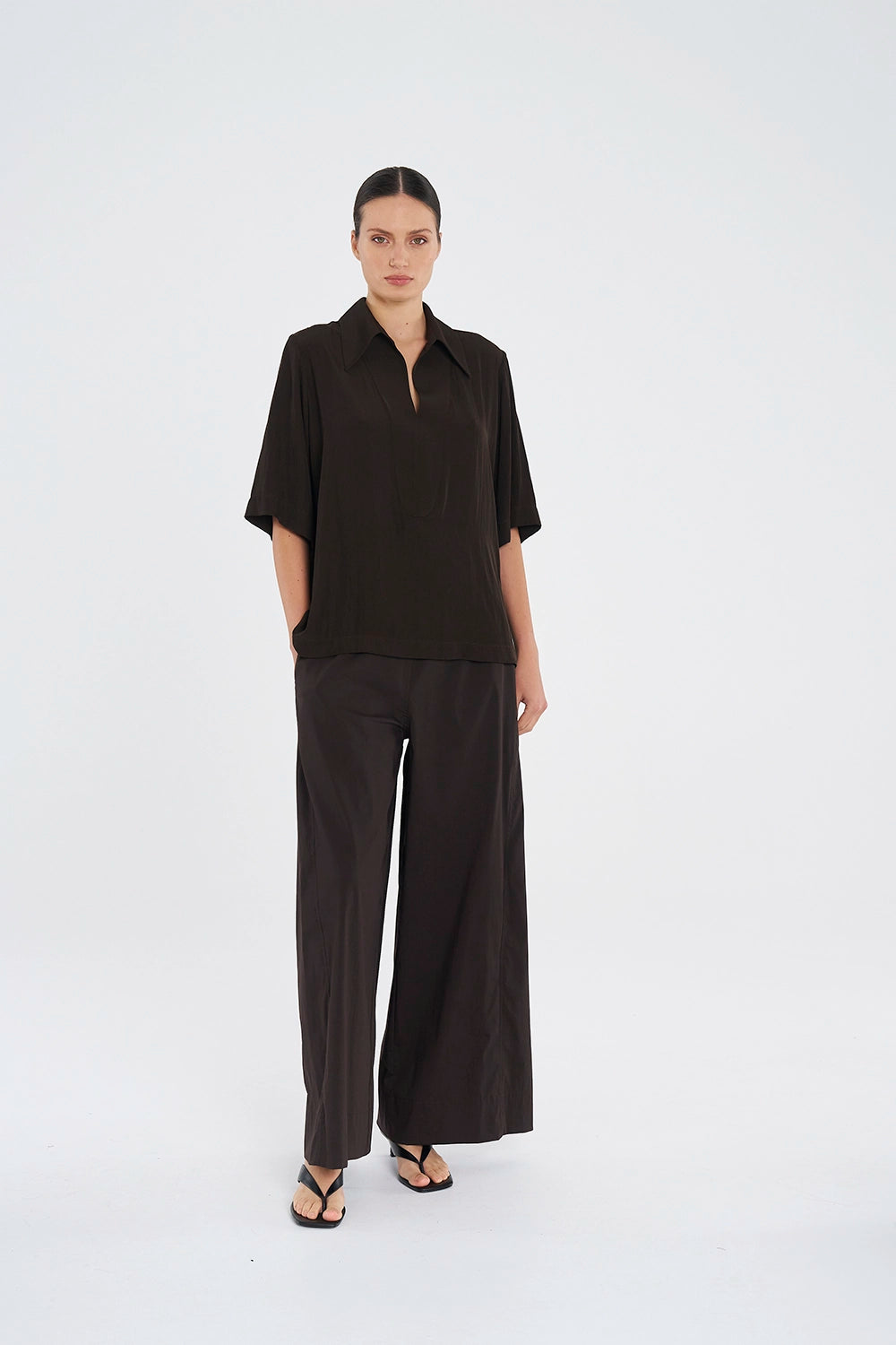 Mela Purdie Wide Cross Pant in Fudge F65 1944