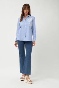 Bariloche Tabay Stripe Shirt with Applique in Blue 3796909