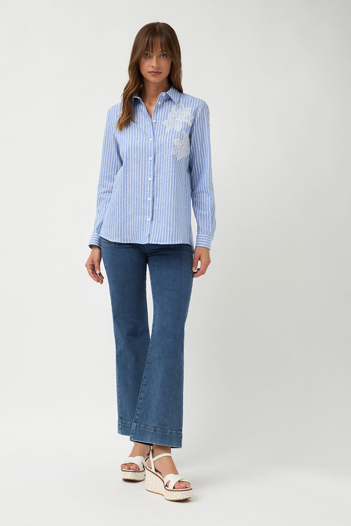 Bariloche Tabay Stripe Shirt with Applique in Blue 3796909
