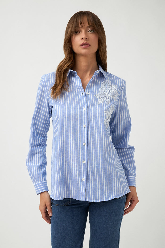 Bariloche Tabay Stripe Shirt with Applique in Blue 3796909