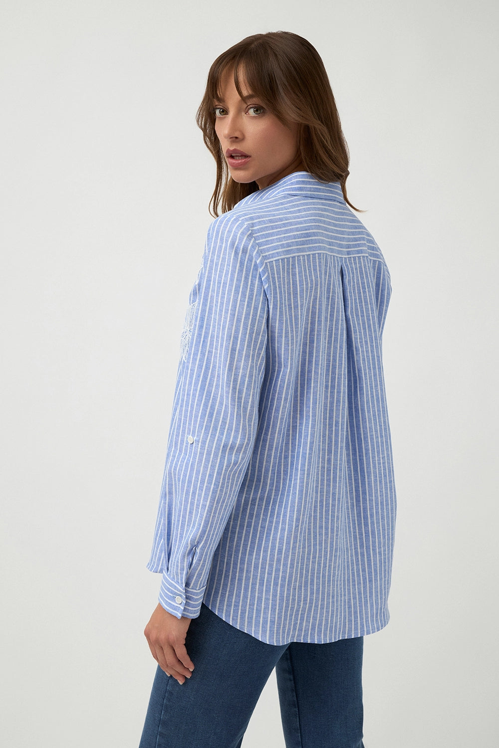 Bariloche Tabay Stripe Shirt with Applique in Blue 3796909