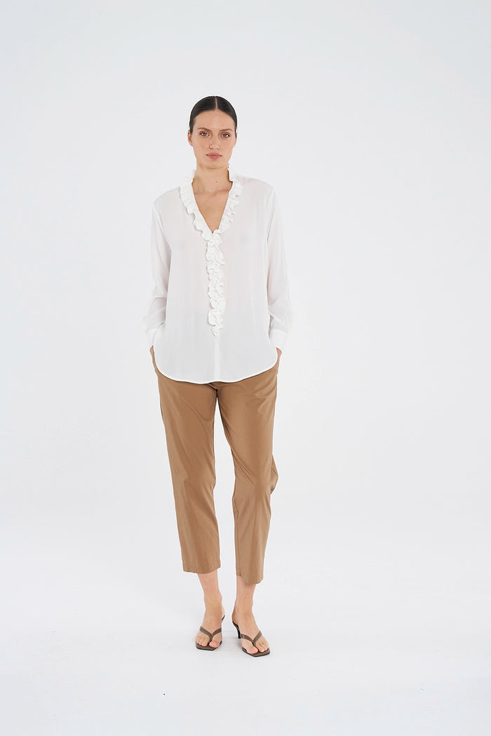 Mela Purdie Lariat Blouse in White F67 8729 - Pre-Order February Delivery