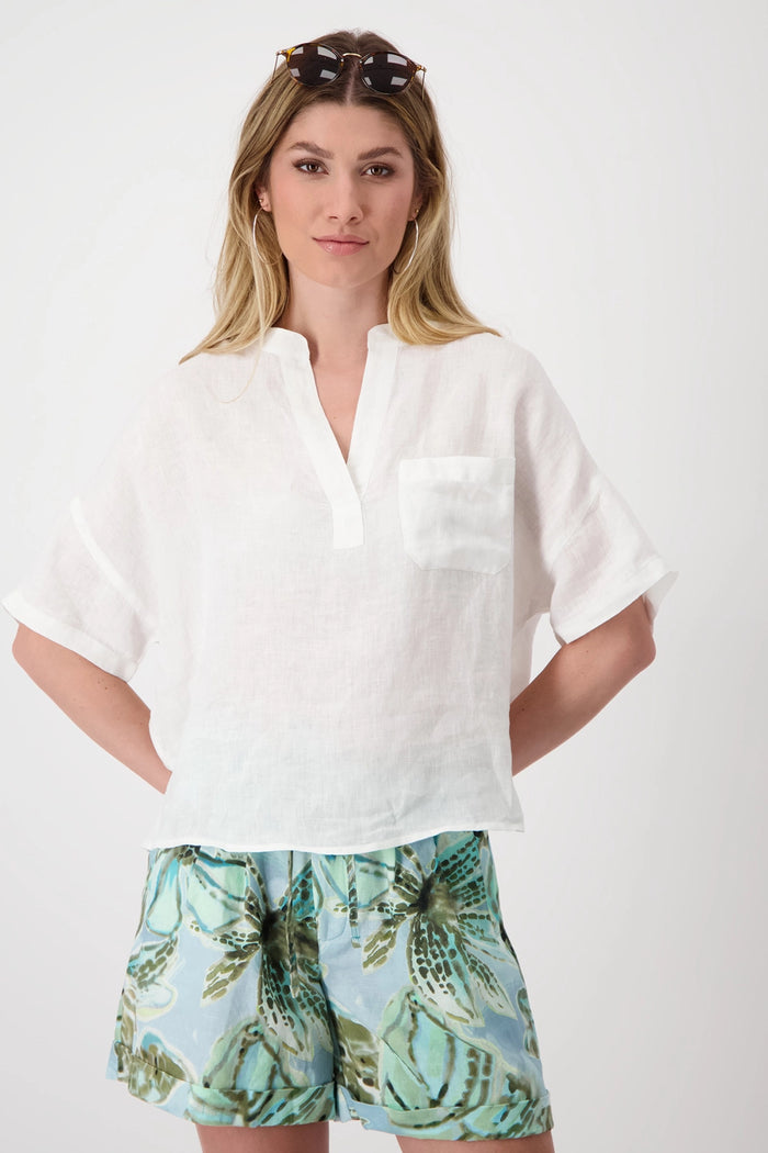 Monari Oversized Linen Blouse in White M408567