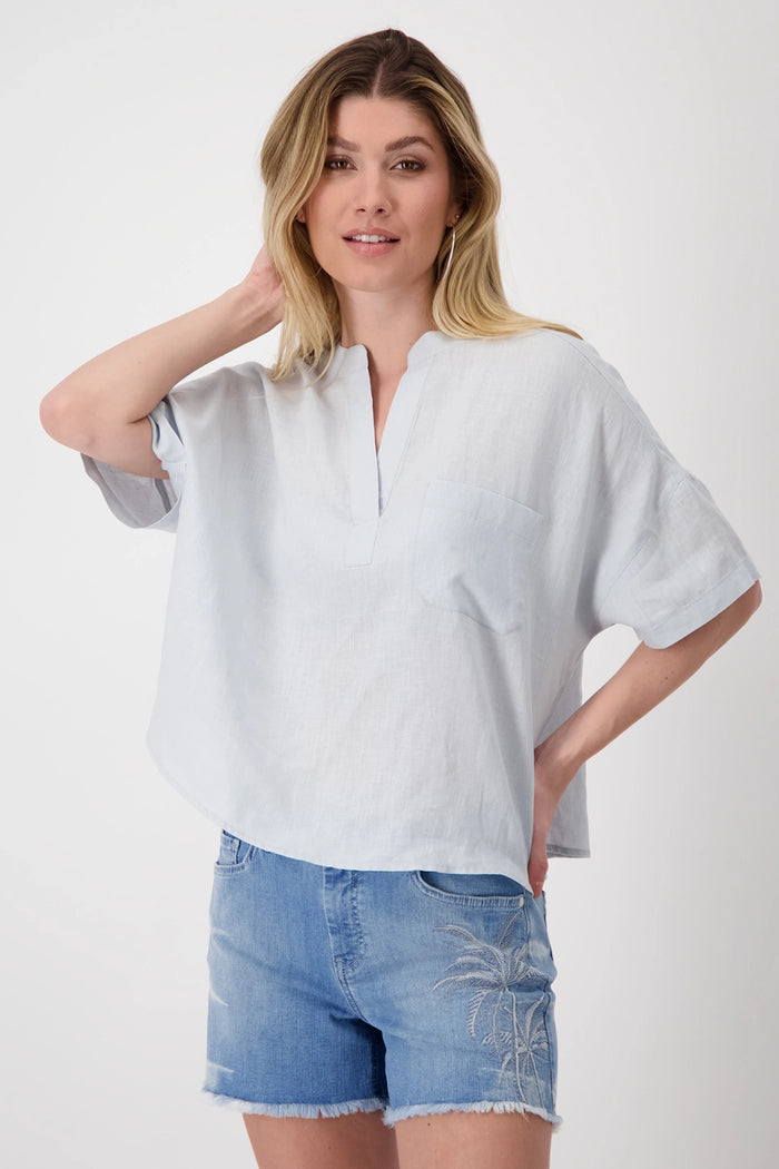 Monari Oversized Linen Blouse in Sky M408567