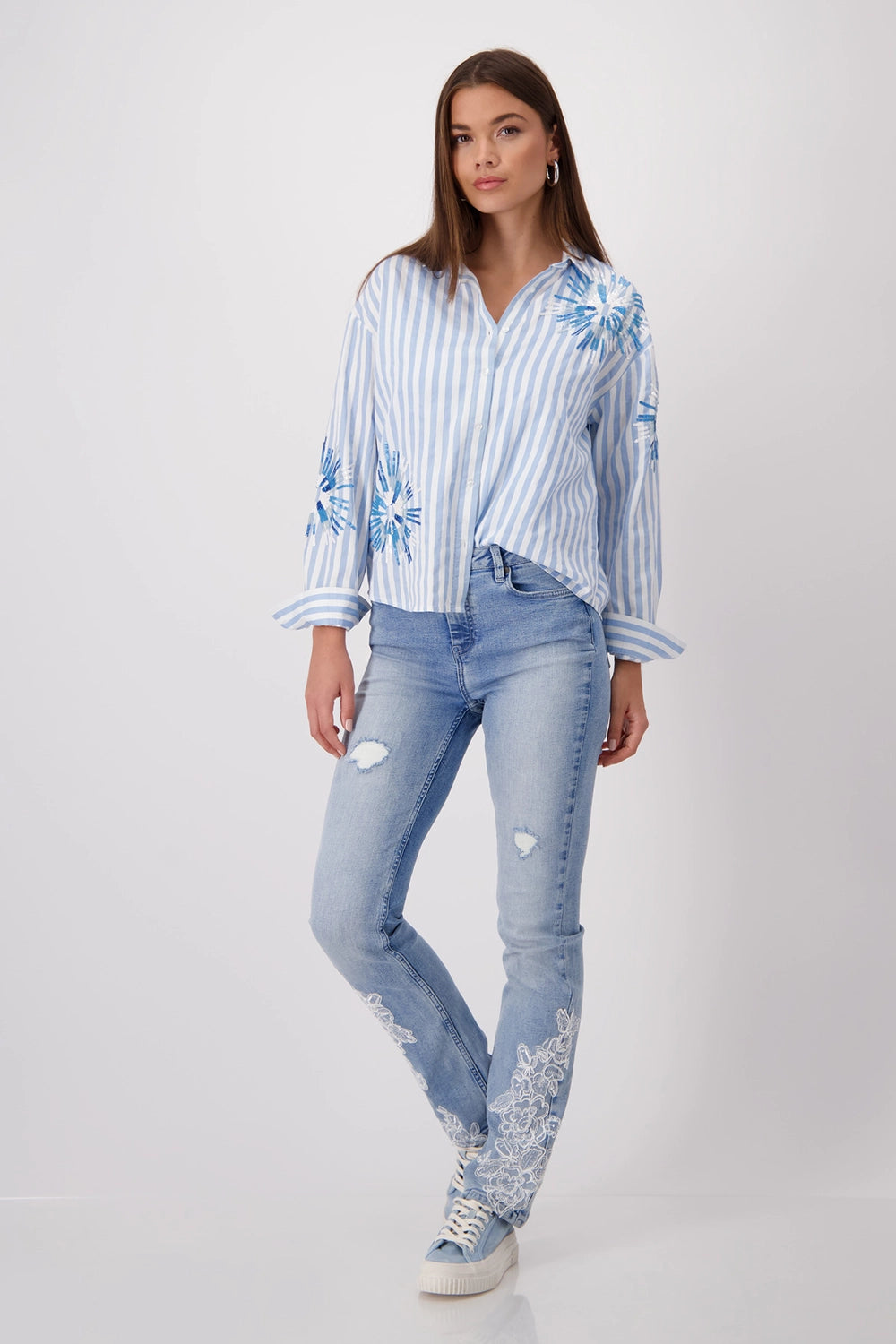 Monari Striped Blouse with Sequins 409145