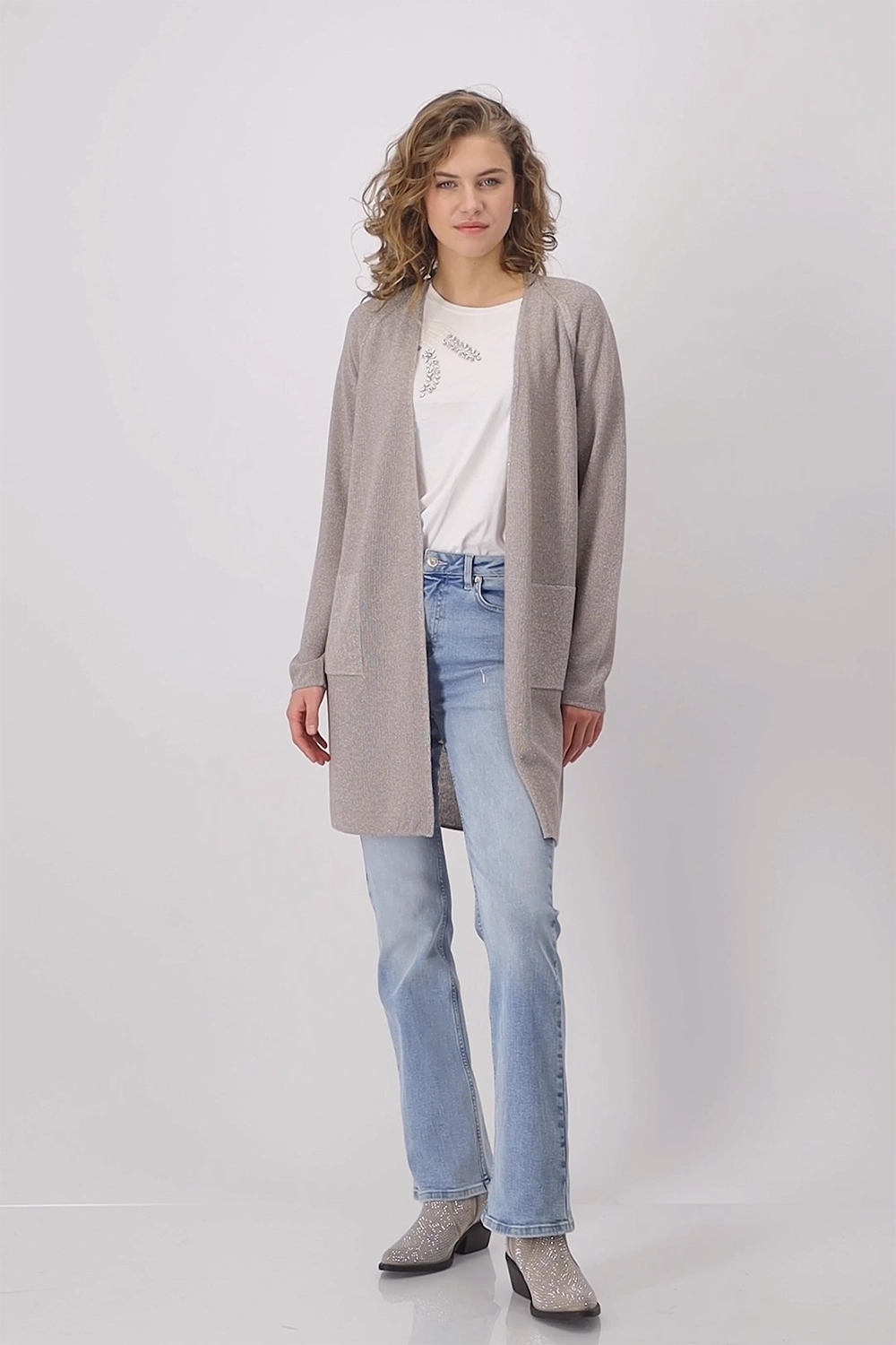Monari Knitted open cardigan with lurex 409247