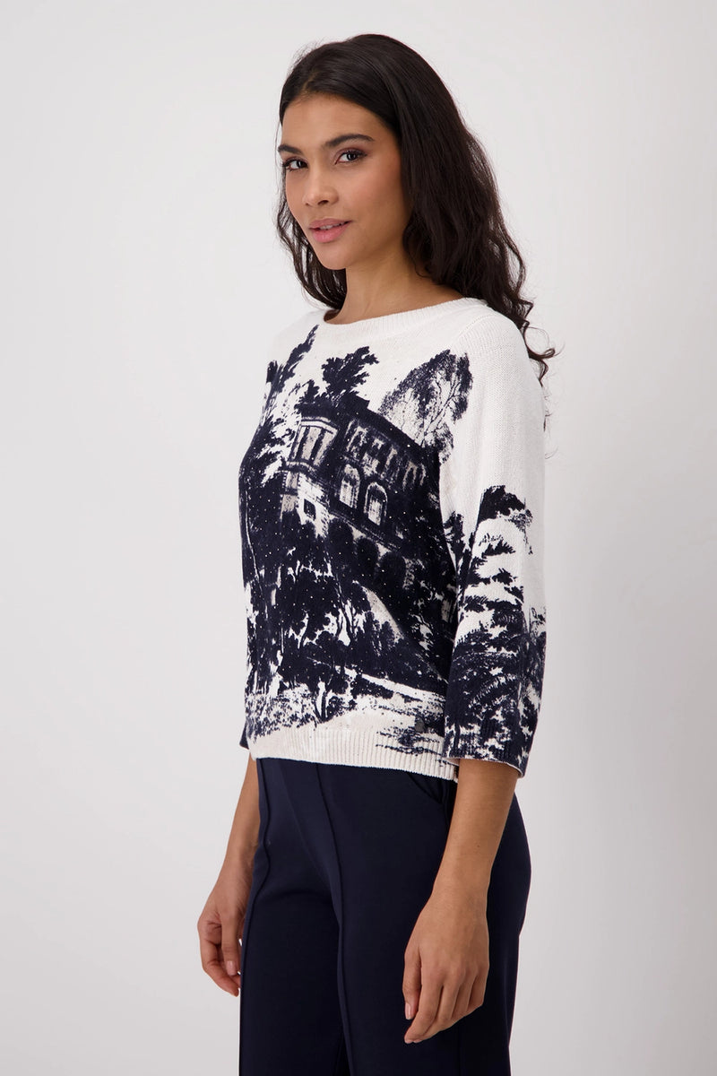 Monari Knitted Jumper with English Garden Print 409268