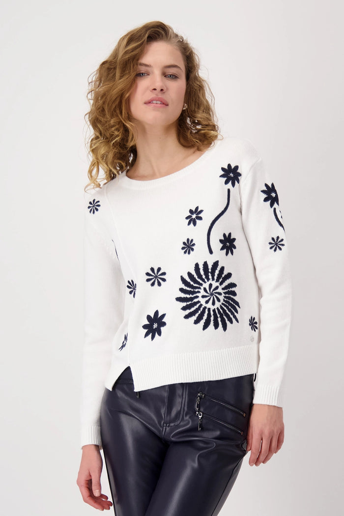 Monari Knitted Jumper with Floral Knit 409469