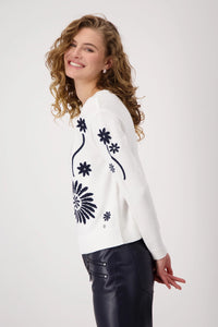 Monari Knitted Jumper with Floral Knit 409469