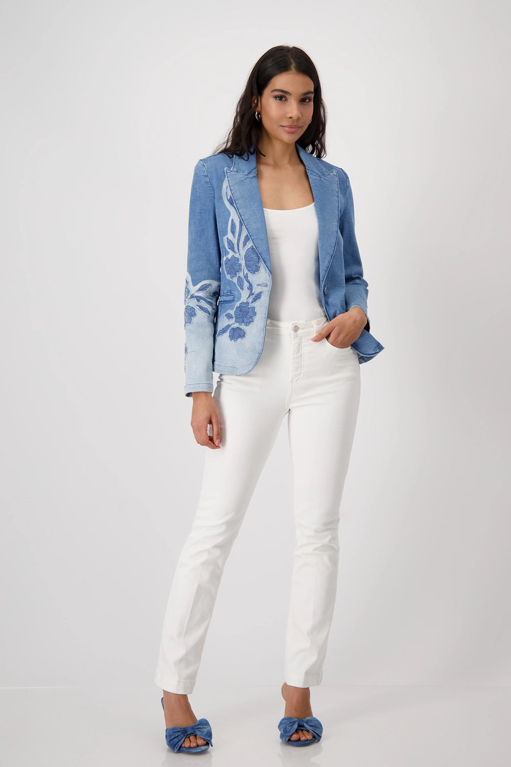 Monari Denim Blazer with Floral Pattern 409495