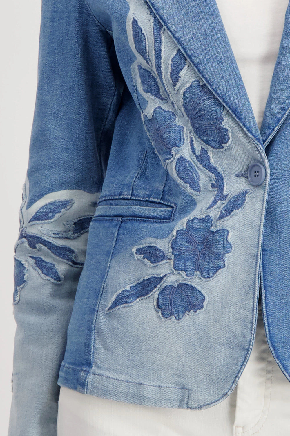 Monari Denim Blazer with Floral Pattern 409495