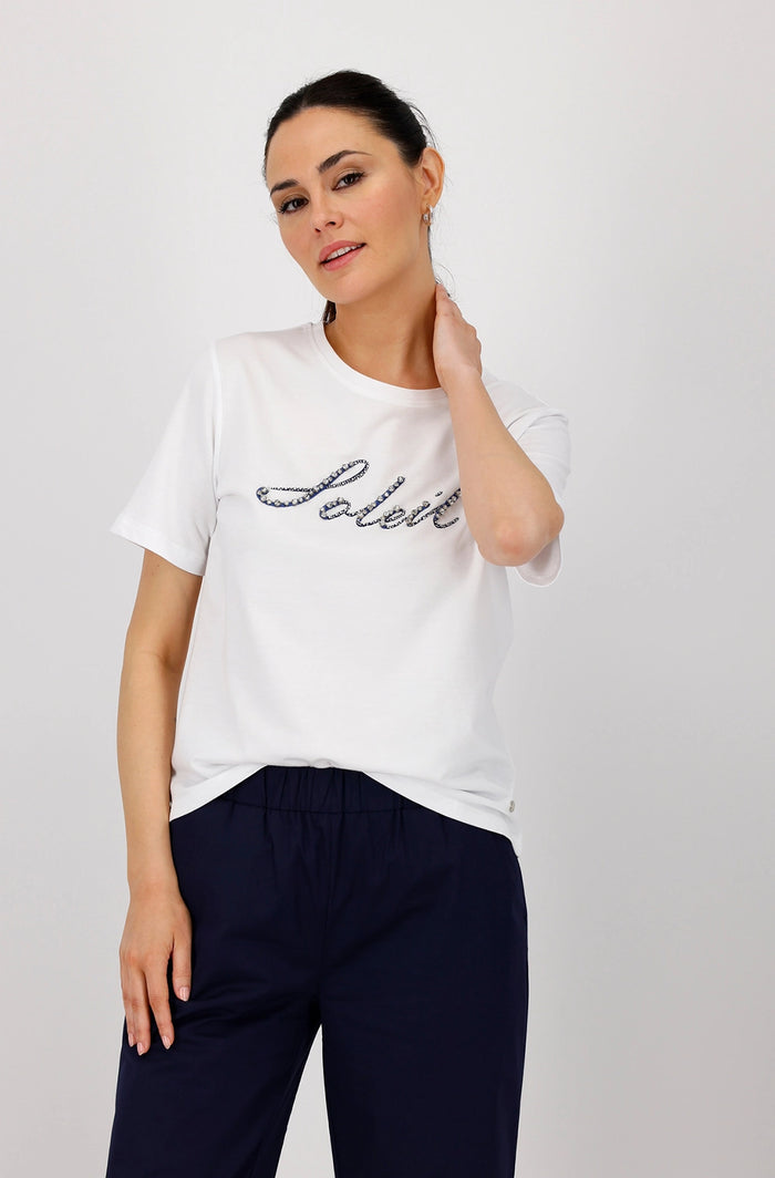 Monari T-shirt with decorative script 409746 - Pre-Order September Delivery
