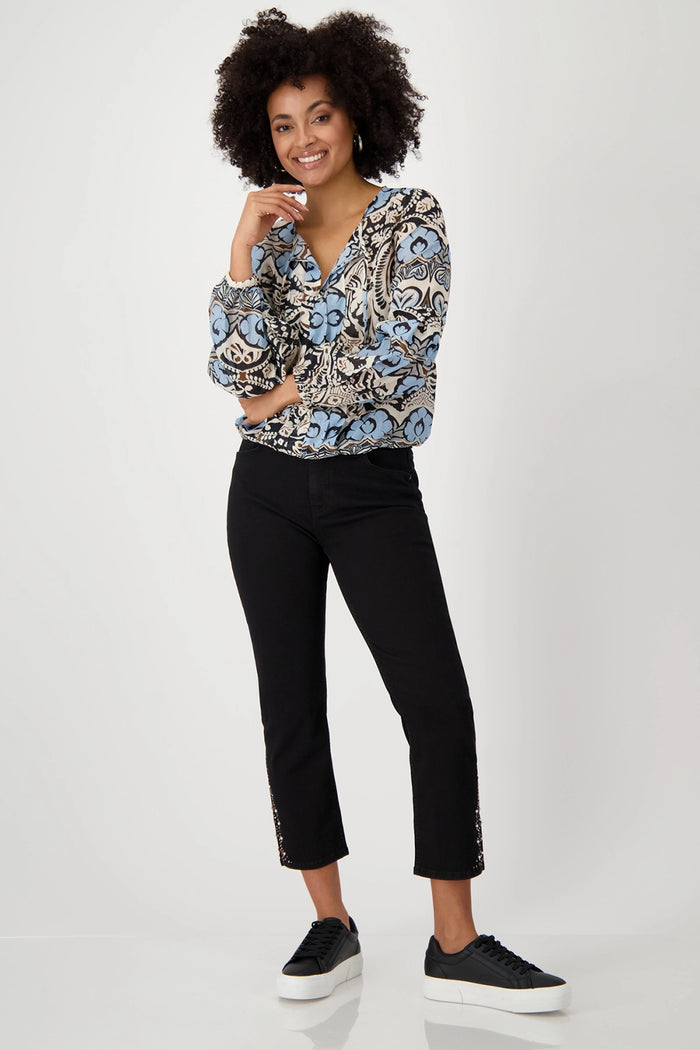 Monari Blouse with ornamental pattern 409814