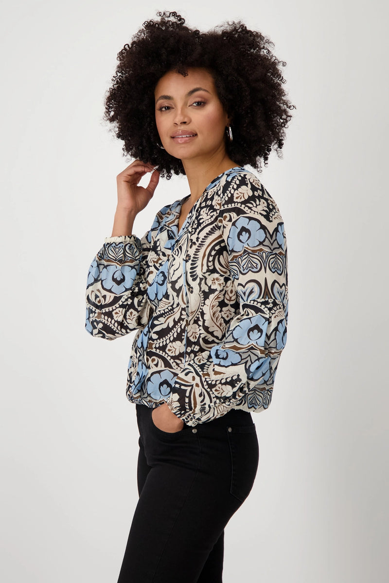 Monari Blouse with ornamental pattern 409814